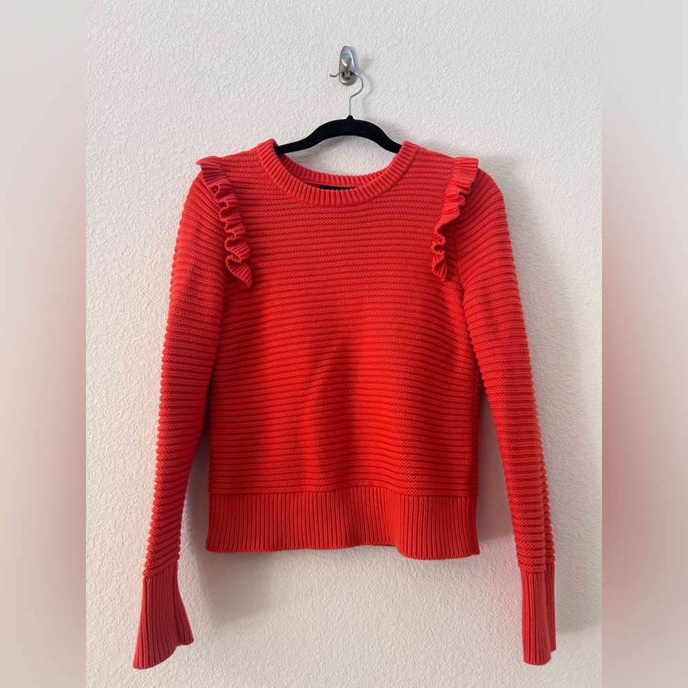Banana Republic Orange Knit Ruffle Crewneck Sweater Size S